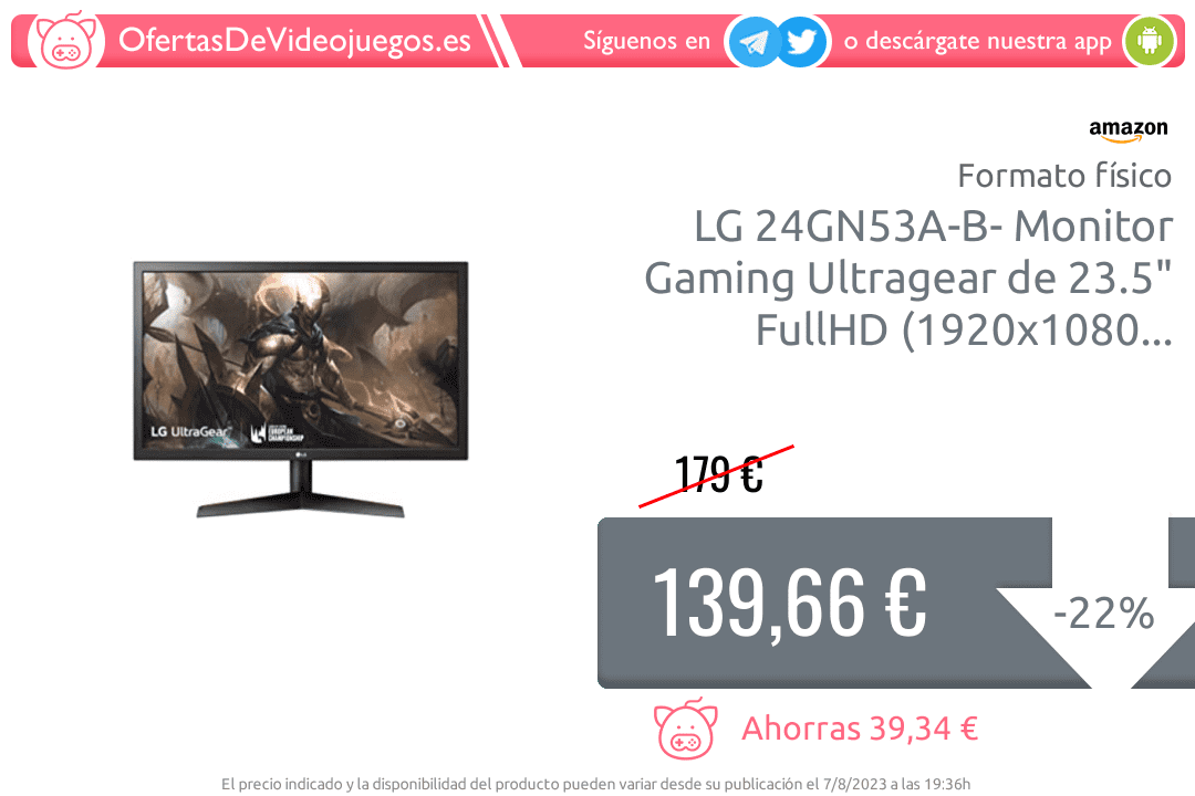 LG 24GN53A UltraGear Gaming Monitor 24 Full HD 1ms, 1920x1080