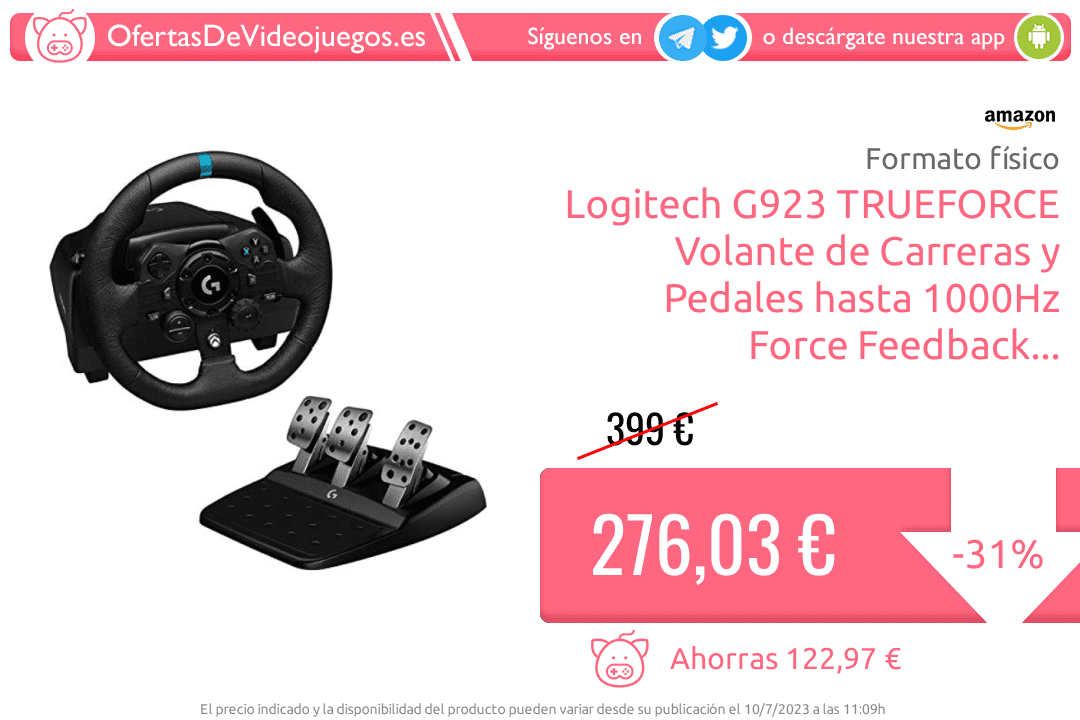 Oferta 'Logitech G923 TRUEFORCE Volante de Carreras y Pedales hast