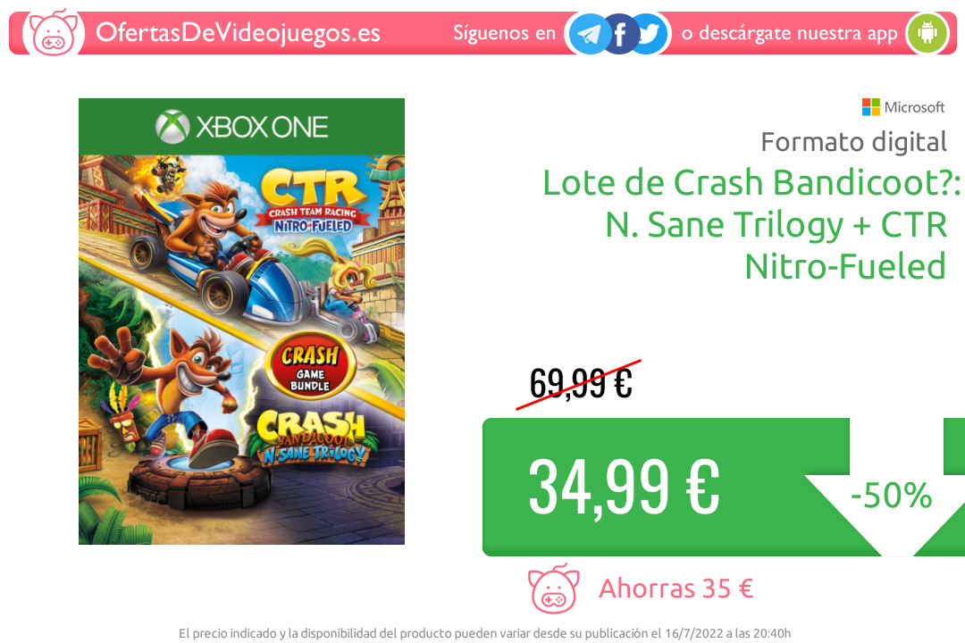 Oferta 'Lote de Crash Bandicoot™: N. Sane Trilogy + CTR Nitro-Fuel